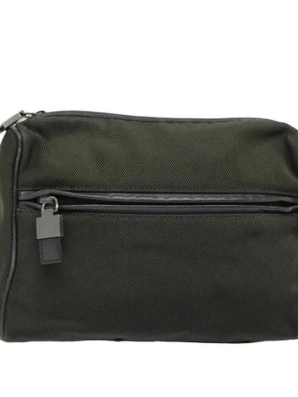 Salvatore Ferragamo Clutch Bag Canvas Khaki Silver Auth bs18241